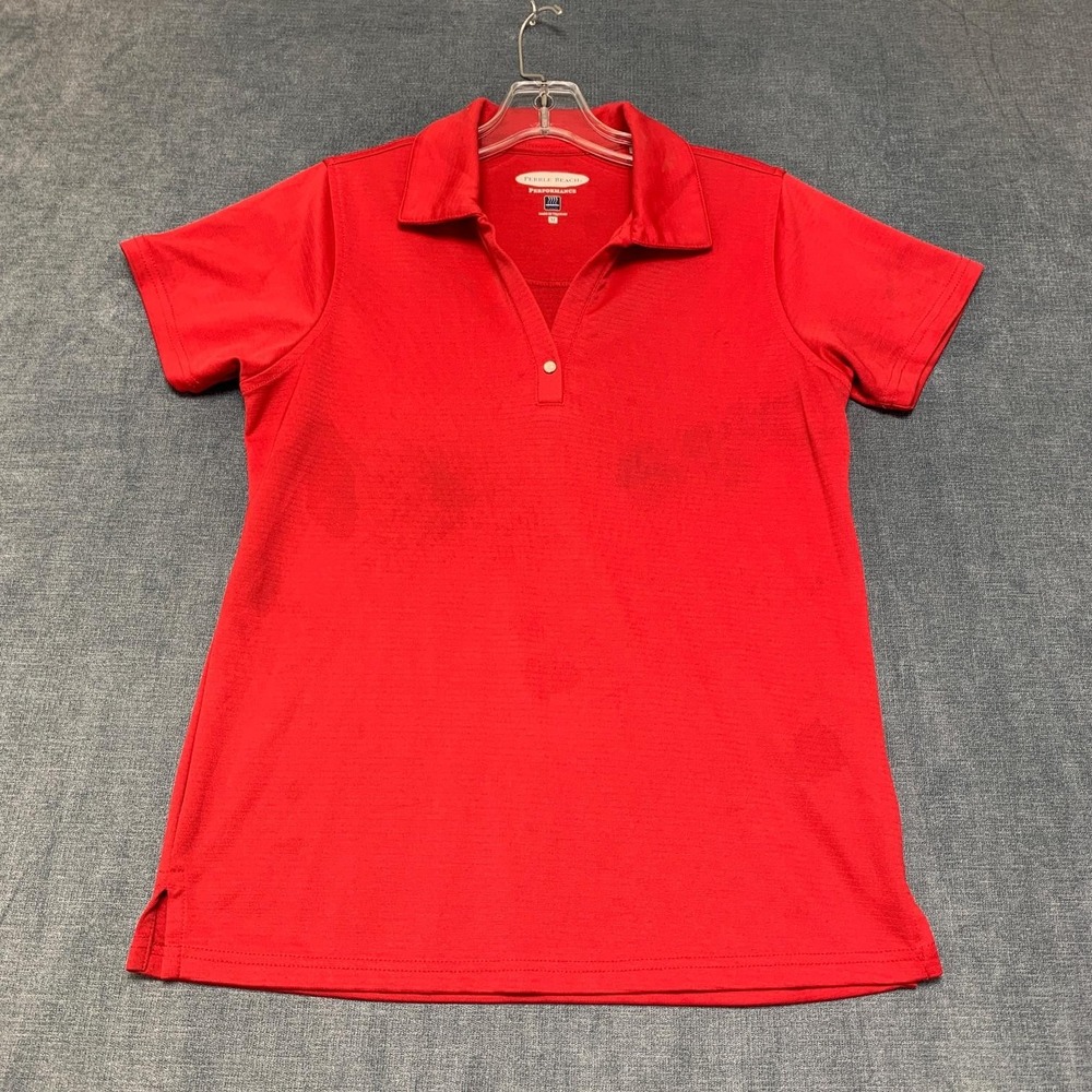 Pebble Beach Polo Shirt Womens Medium Red Golf Horizontal Texture Performance